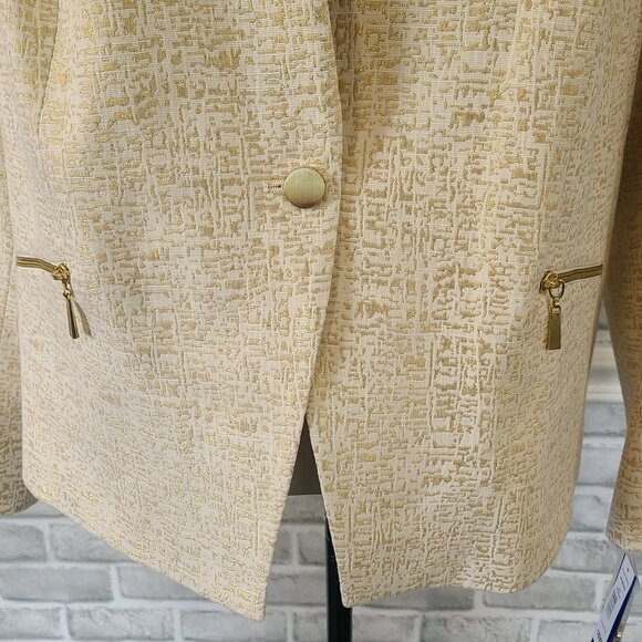 Peter Nygard Egyptian Cotton Blend Blazer Ivory Metallic Gold 16 NEW Classic - Picture 10 of 10